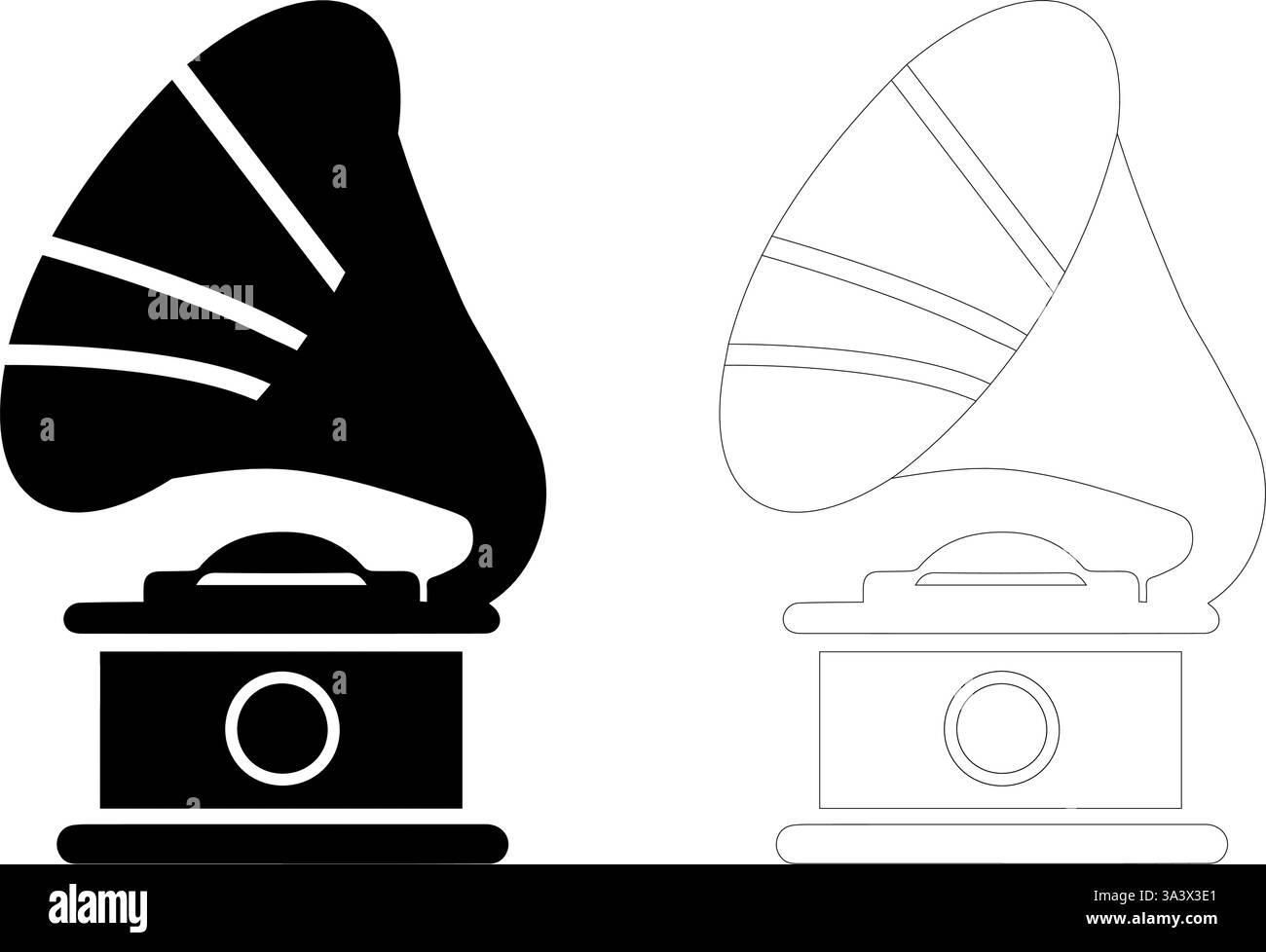 Logo-Symbol für Grammophon-Zeichen mit schwarzer Füllung und Umrandung Stock Vektor
