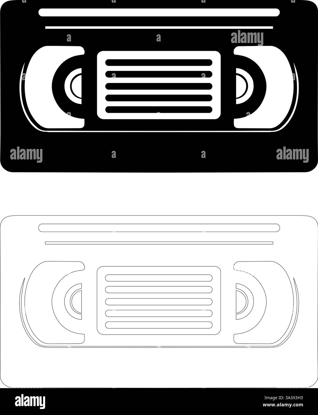 Logo-Symbol für VHS-Bandzeichen mit schwarzer Füllung und Umrandung Stock Vektor