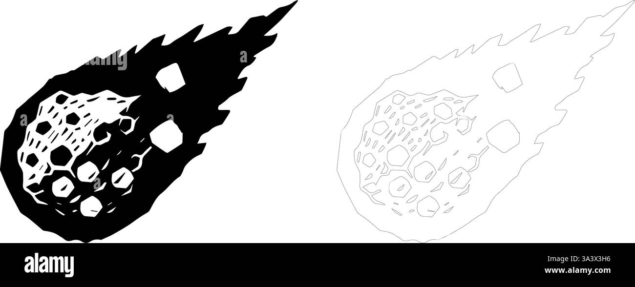 Logo-Symbol für das schwebende Asteroidenzeichen mit schwarzer Füllung und Umrandung Stock Vektor