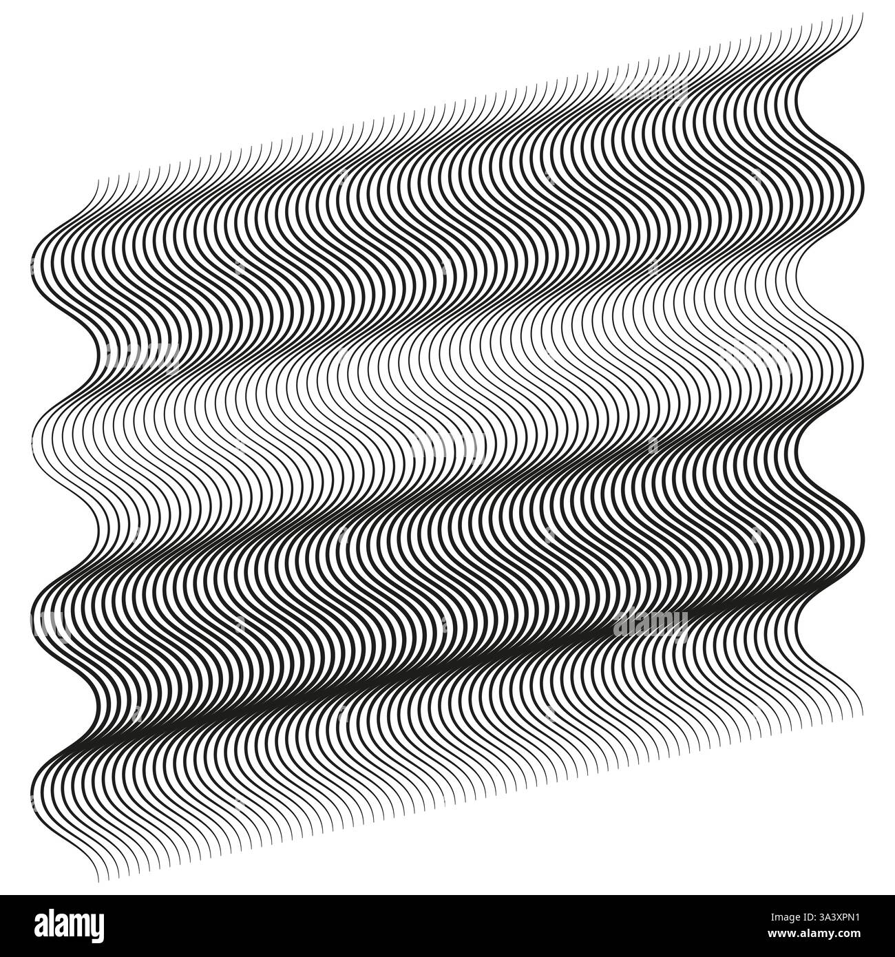 Schwarzes optisches Muster. Wellige parallele Linien. Abstrakte geometrische Bewegung. Hypnotisches Illusionsdesign. Stock Vektor