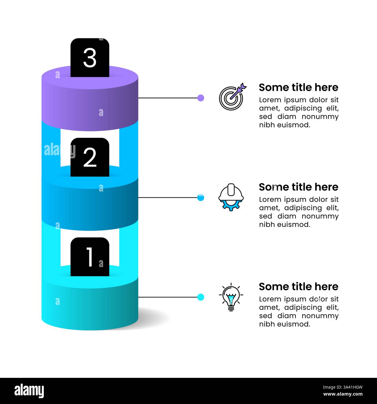 Infografik-Vorlage mit Symbolen und 3 Optionen oder Schritten. Spalte. Kann für Workflow-Layout, Banner, Diagramm und Webdesign verwendet werden. Vektorabbildung Stock Vektor