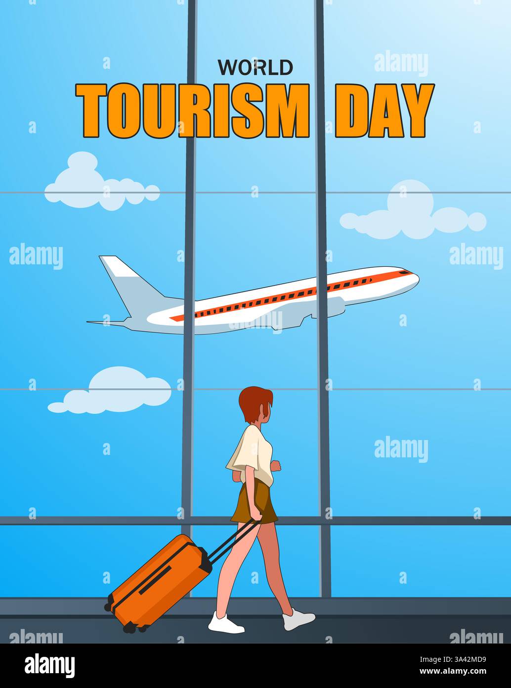 Welttourismustag, 27. September. Vektorabbildung. Geeignet für Poster, Banner, Hintergrund und Grußkarte. Stock Vektor