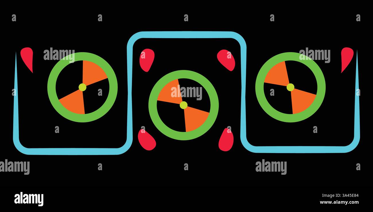 Leuchtendes geometrisches Logo; abstrakte Randneonfarben auf schwarzem Hintergrund Stock Vektor