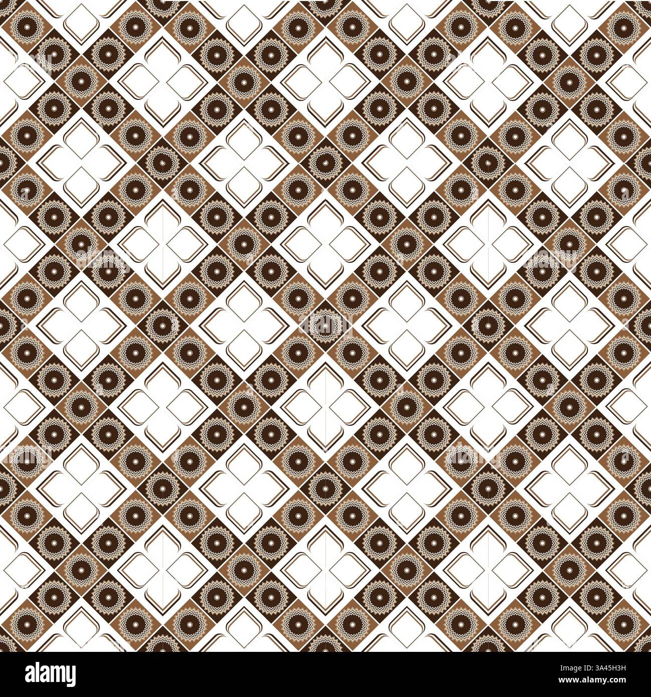 Nahtloses ethnisches Muster in lebendigen Pastellbraunen, das Bohemian-, Stammes- und aztekische Einflüsse verbindet. Mit geometrischen Motiven und Stickerei Stockfoto