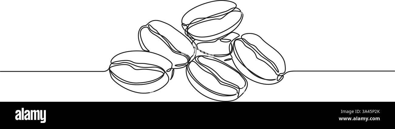Durchgehende einzeilige Zeichnung von Kaffeebohnen, Strichgrafik-Vektor-Illustration Stock Vektor