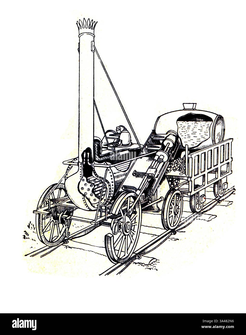 15. Mai 2010 – RUSSLAND – UM 1962: Der alte Graveur zeigt Motor Rocet von Stefenson, 1829. Kupferstecher aus dem russischen Buch „Geschichte der Technologie“ (Bild: © ZUMA Wire/ZUMAPRESS.com) Stockfoto