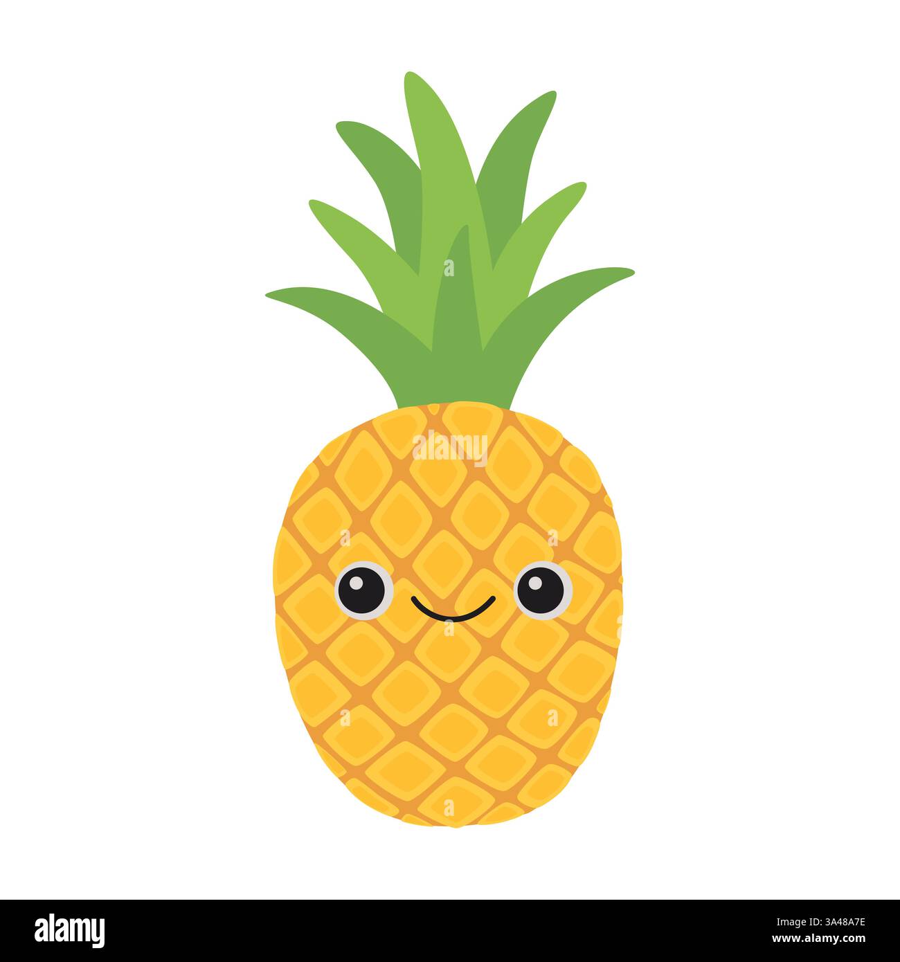 Niedlicher Frucht-Ananas-Karikaturcharakter isoliert auf weißer Hintergrund-Vektor-Illustration. Lustige positive und freundliche Ananas-Emoticon-Gesichtsfigur. Stock Vektor