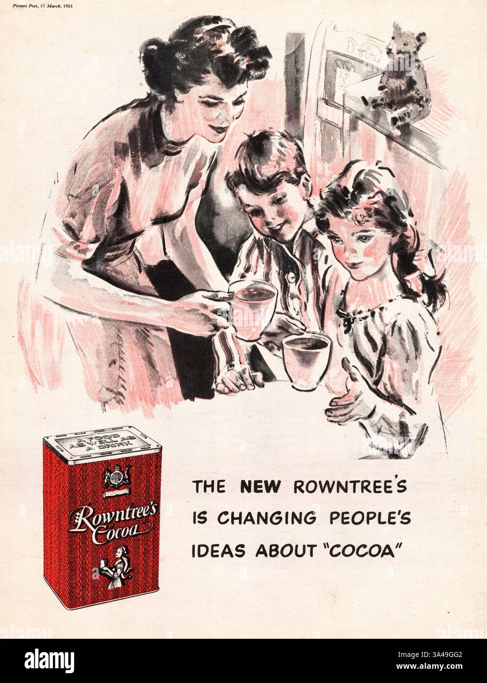 1951 britische Werbung für Rowntree's Cocoa Stockfoto