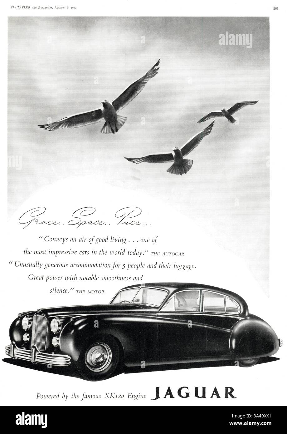 Das britische Magazin 1952 wirbt für Jaguar Cars Stockfoto
