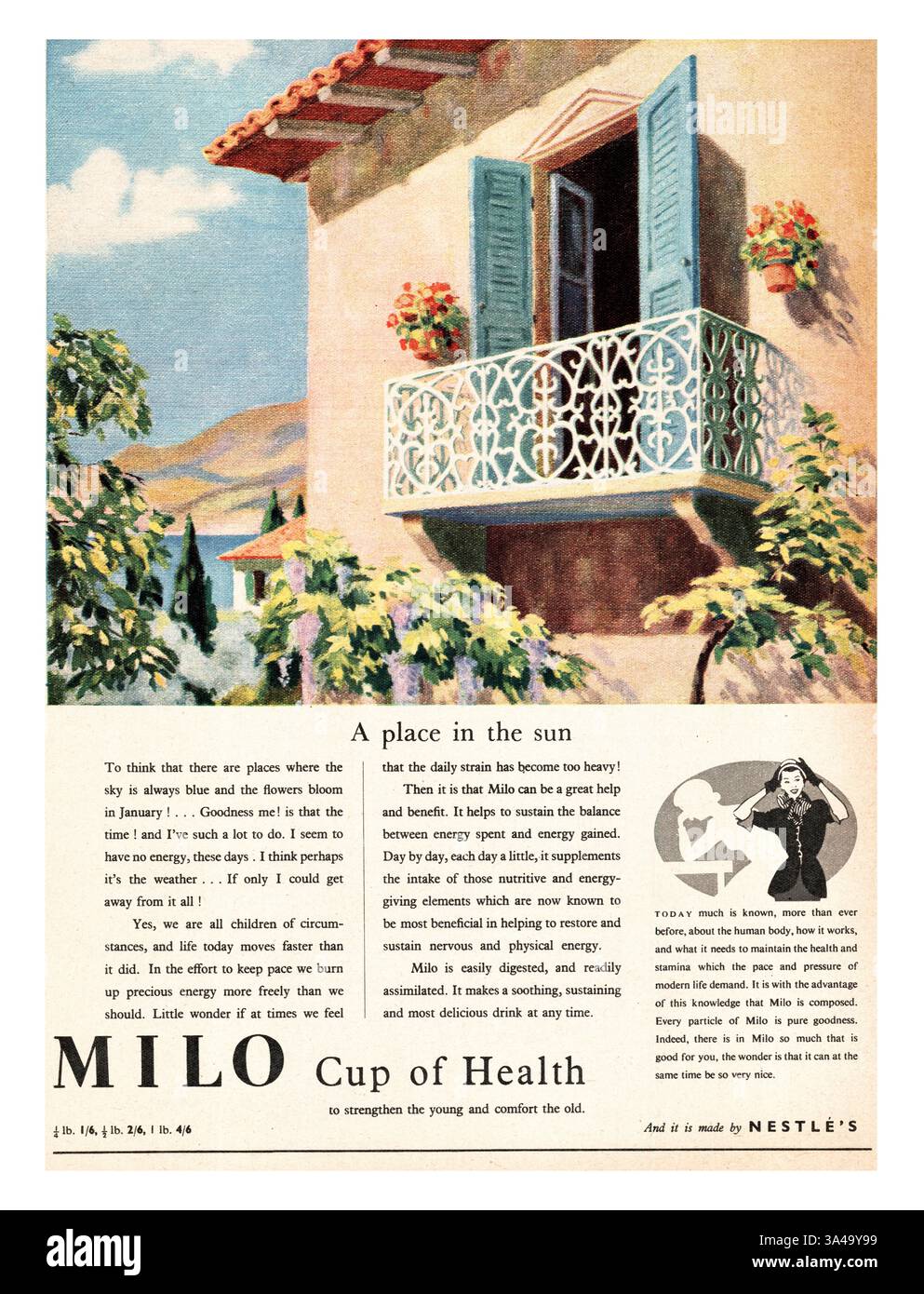 1952 britische Werbung Nestle's Milo Food Drink Stockfoto