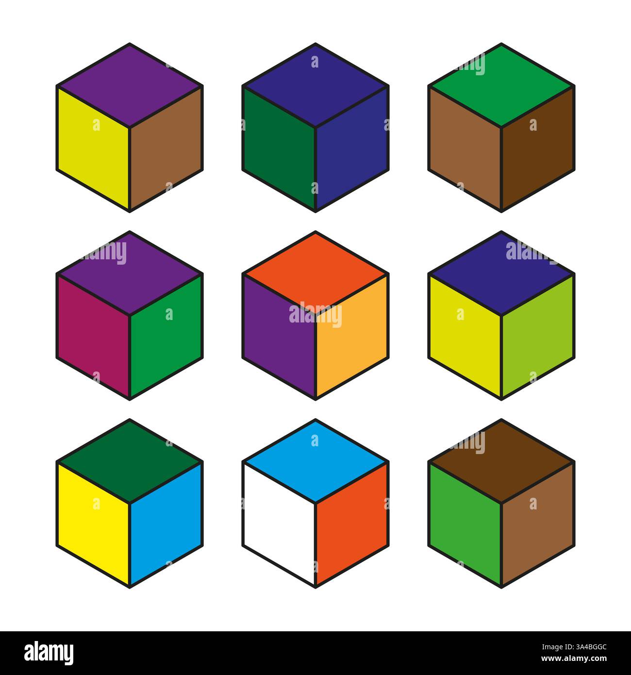 Bunte Würfel. Geometrisch dreidimensional. Helles Blockmuster. Vektorabbildung. Stock Vektor