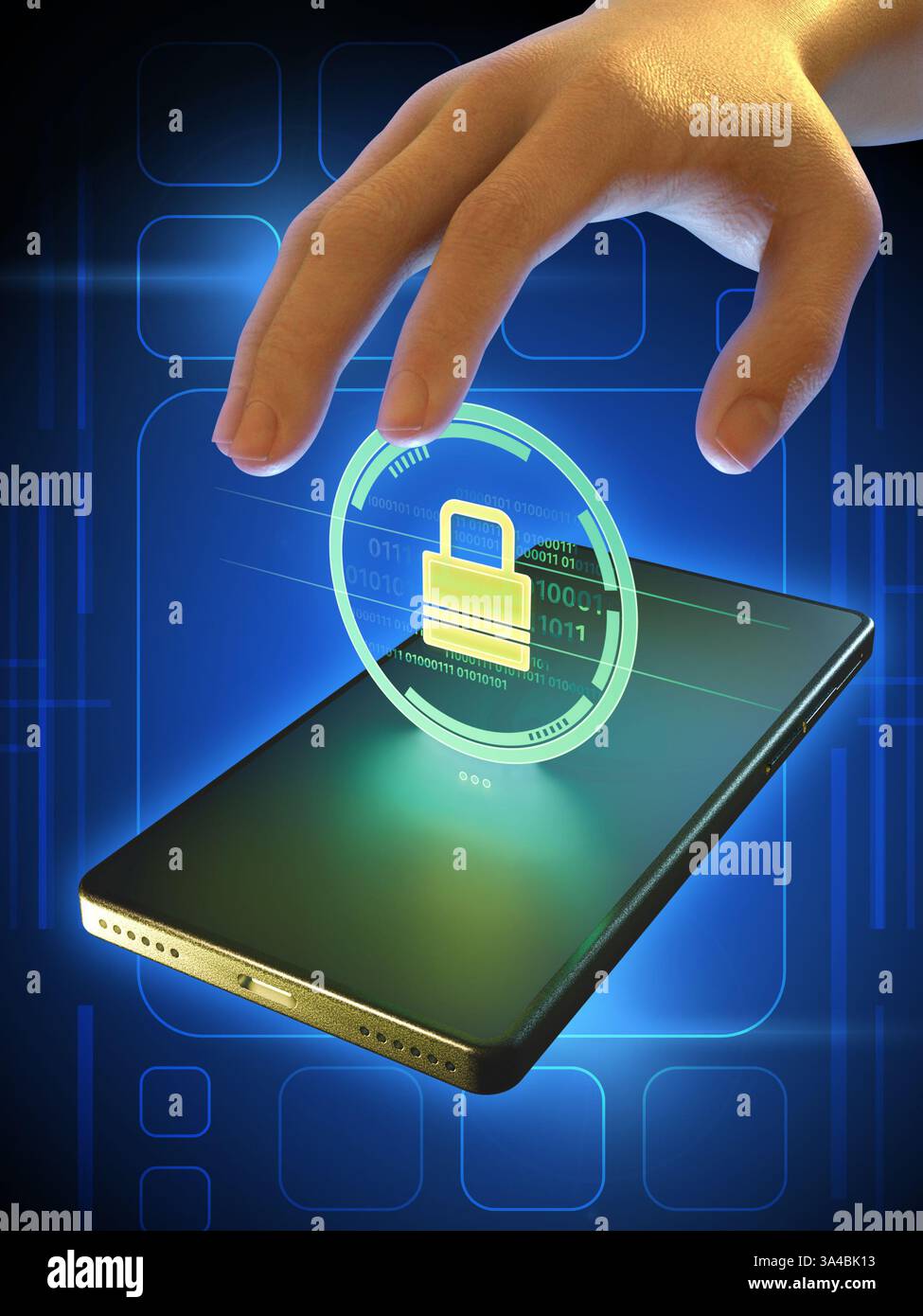 Schutz Ihrer digitalen Daten in einer Online-Umgebung. Digitale Illustration, 3D-Rendering. Stockfoto