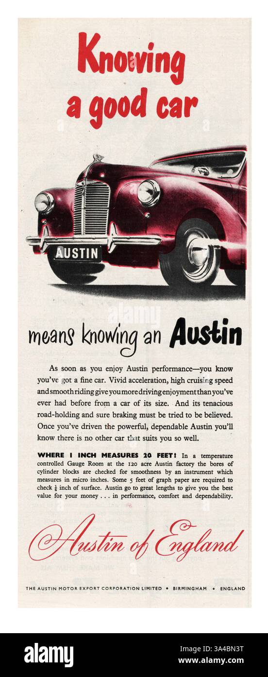 1951 UK Magazine Austin Autonachwerbung Stockfoto