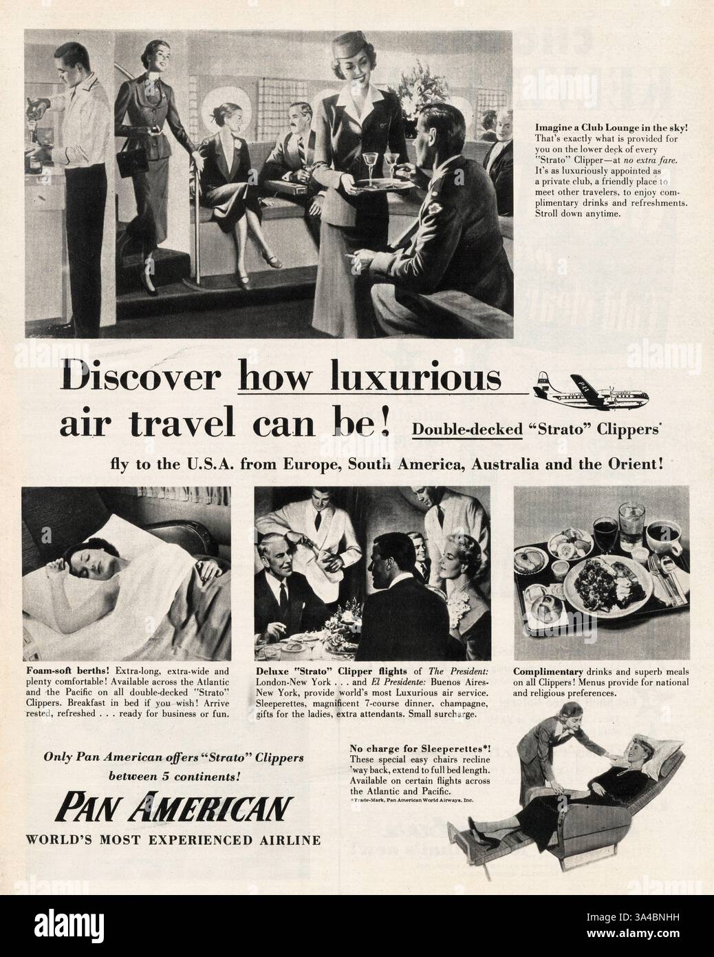 1951 US-Magazin Pan American World Airways Werbung Stockfoto