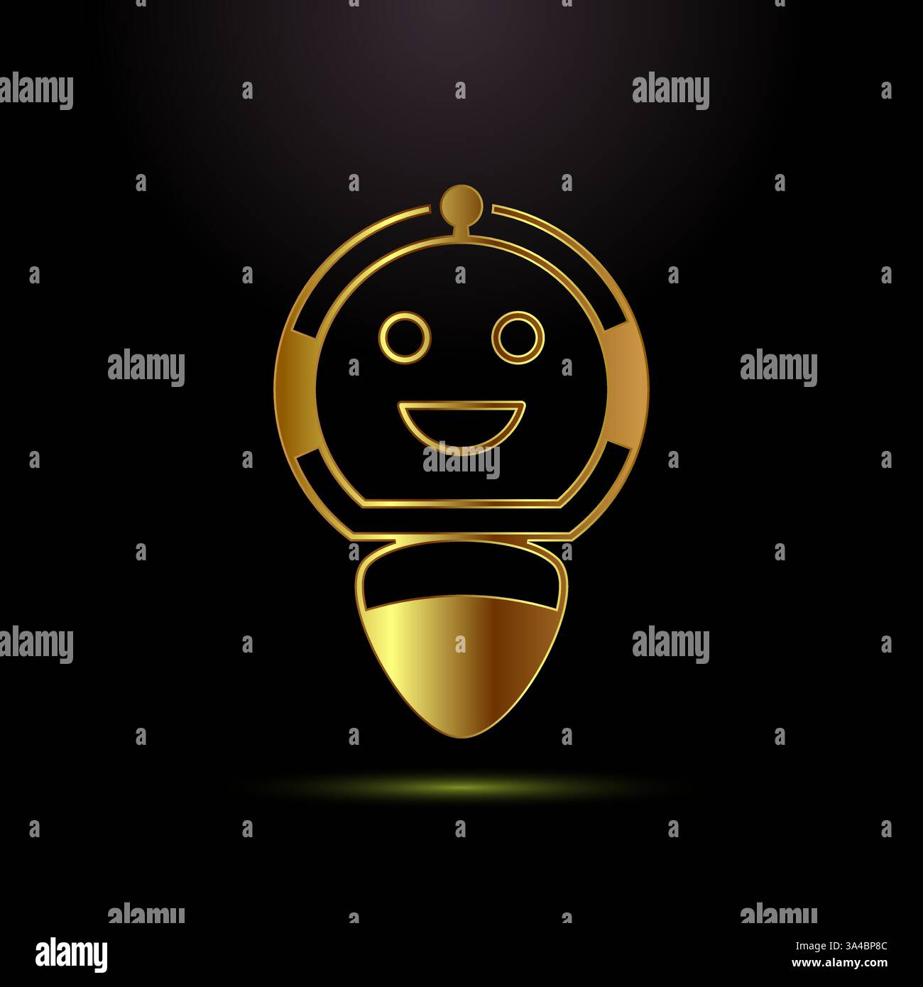 Illustration des Icons des KI-Assistenten. Digitales oder virtuelles Assistenzzeichen, Robotersymbol in Goldfarbe Stock Vektor