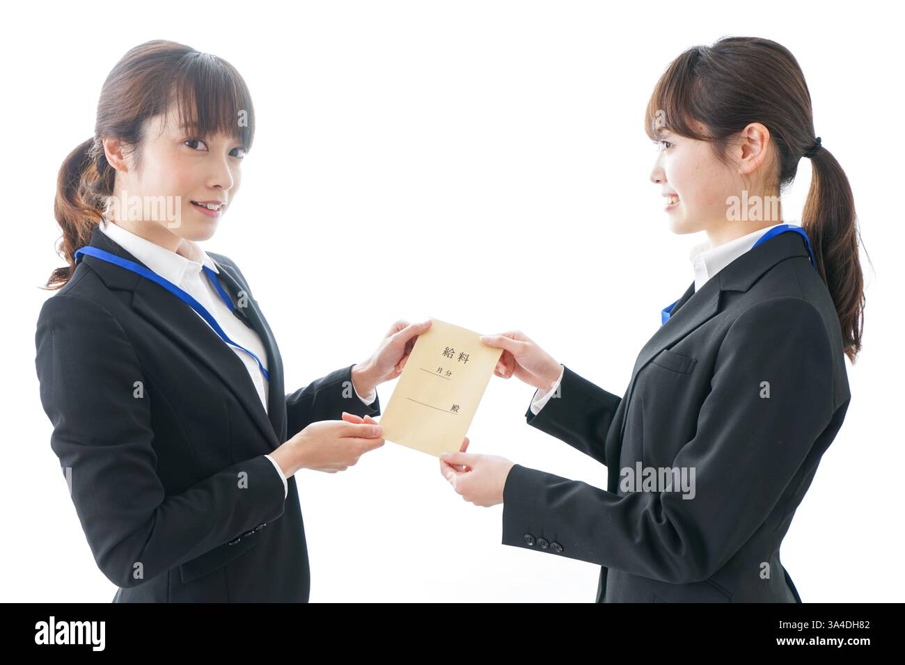Junge Geschäftsfrau und Gehalt Stockfoto
