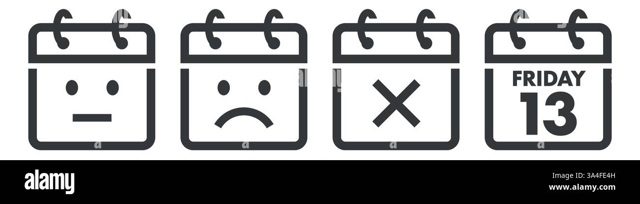 Ein unglücklicher Tag auf dem Kalender-Symbol. Freitag, 13. Pech, Misserfolg, Trauer. Ein trauriges Ereignis. Illustration des flachen Vektors auf weißem Hintergrund isoliert. Stock Vektor