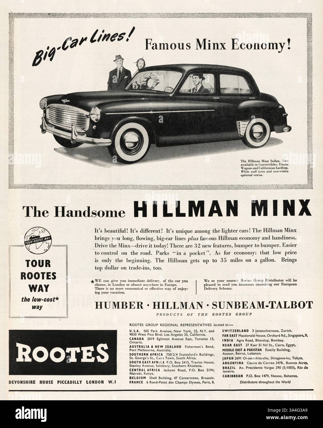 1953 UK Magazine Hillman Minx Car Advert Stockfoto