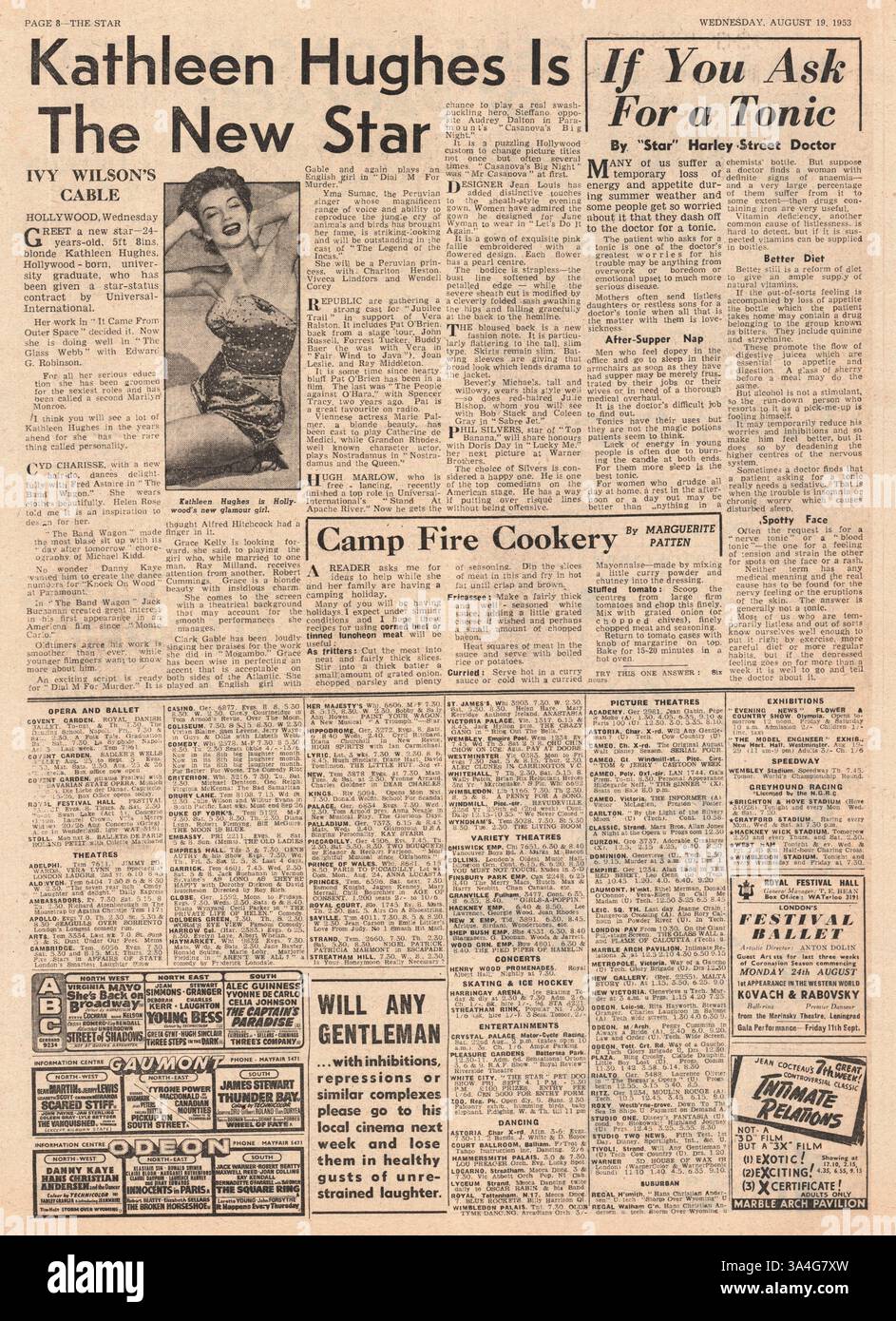 1953 The Star Page 8 Schauspielerin Kathleen Hughes Stockfoto