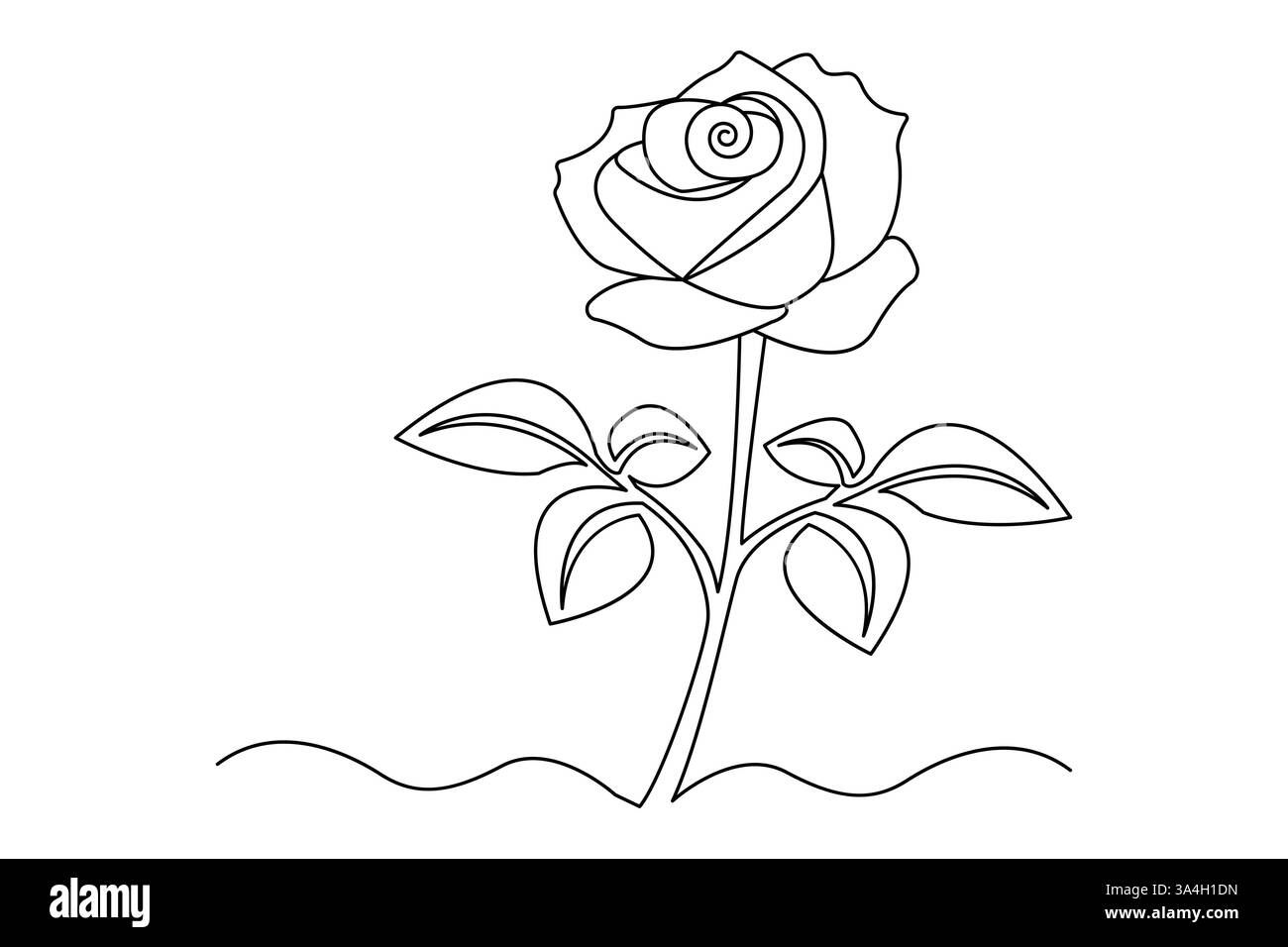 Rose ein-Linie-Zeichenkonzept mit wunderschönem Blumenmotiv für einen Liebesgrüß Stock Vektor