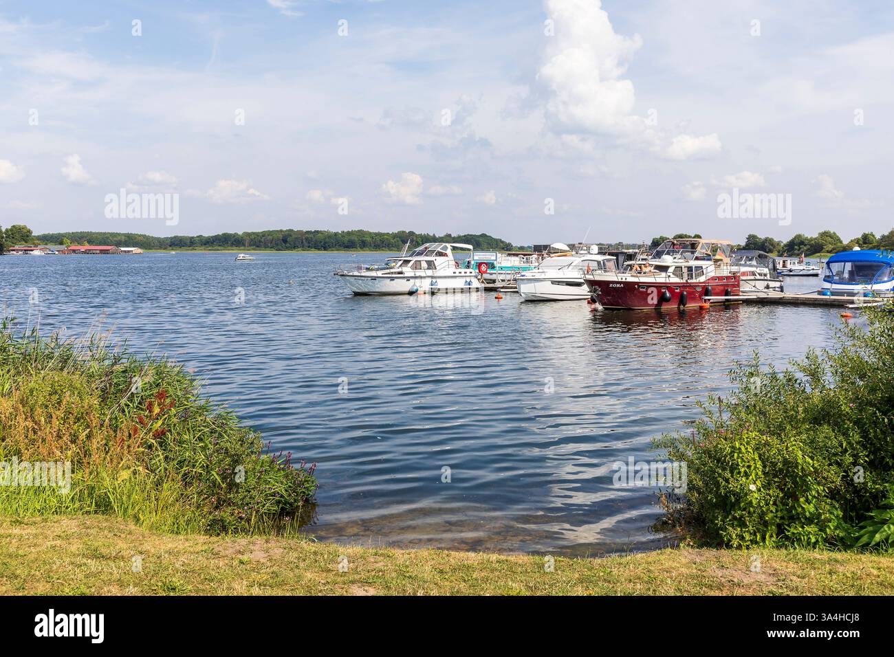 Malchower See mit kleinem Yachthafen, Malchow, Mecklenburger Seenplatte, Mecklenburg-Vorpommern, Deutschland *** Malchower See mit kleinem Yachthafen, Malchow Stockfoto