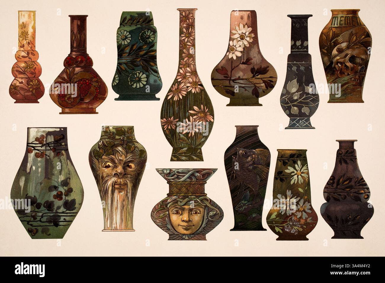 Zierglaser, dekoratives Glas im Kunst- und Handwerksstil, entworfen von dem deutschen Kunstprofessor Anton Seder. Aus Dekorative Vorbilder XIII, 1902 Stockfoto