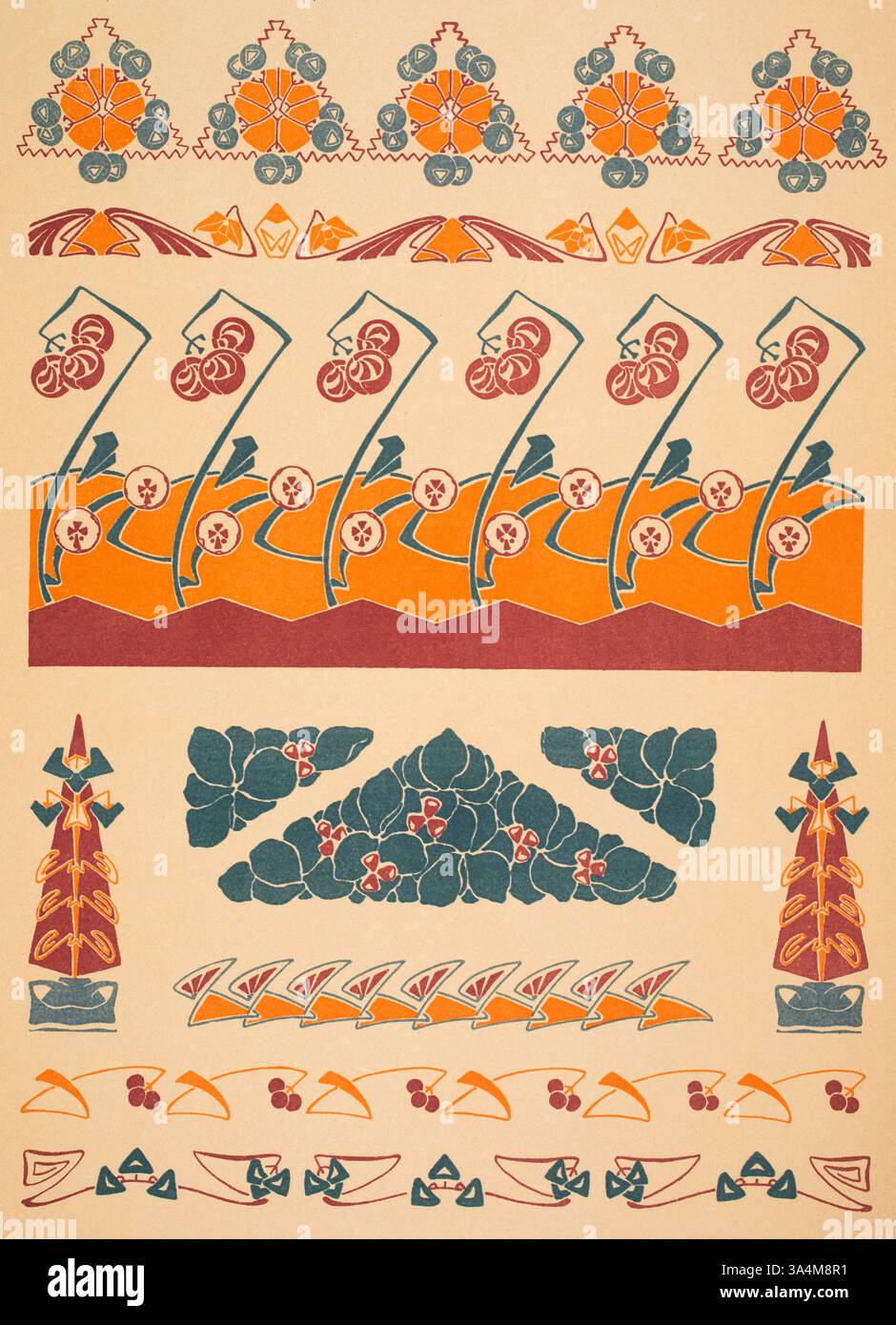 Moderne Ornamentik, moderne Ornamentik, Jugendstilmuster des deutschen Designers FR W Jochem aus Dekorative Vorbilder XIII, 1902 Stockfoto