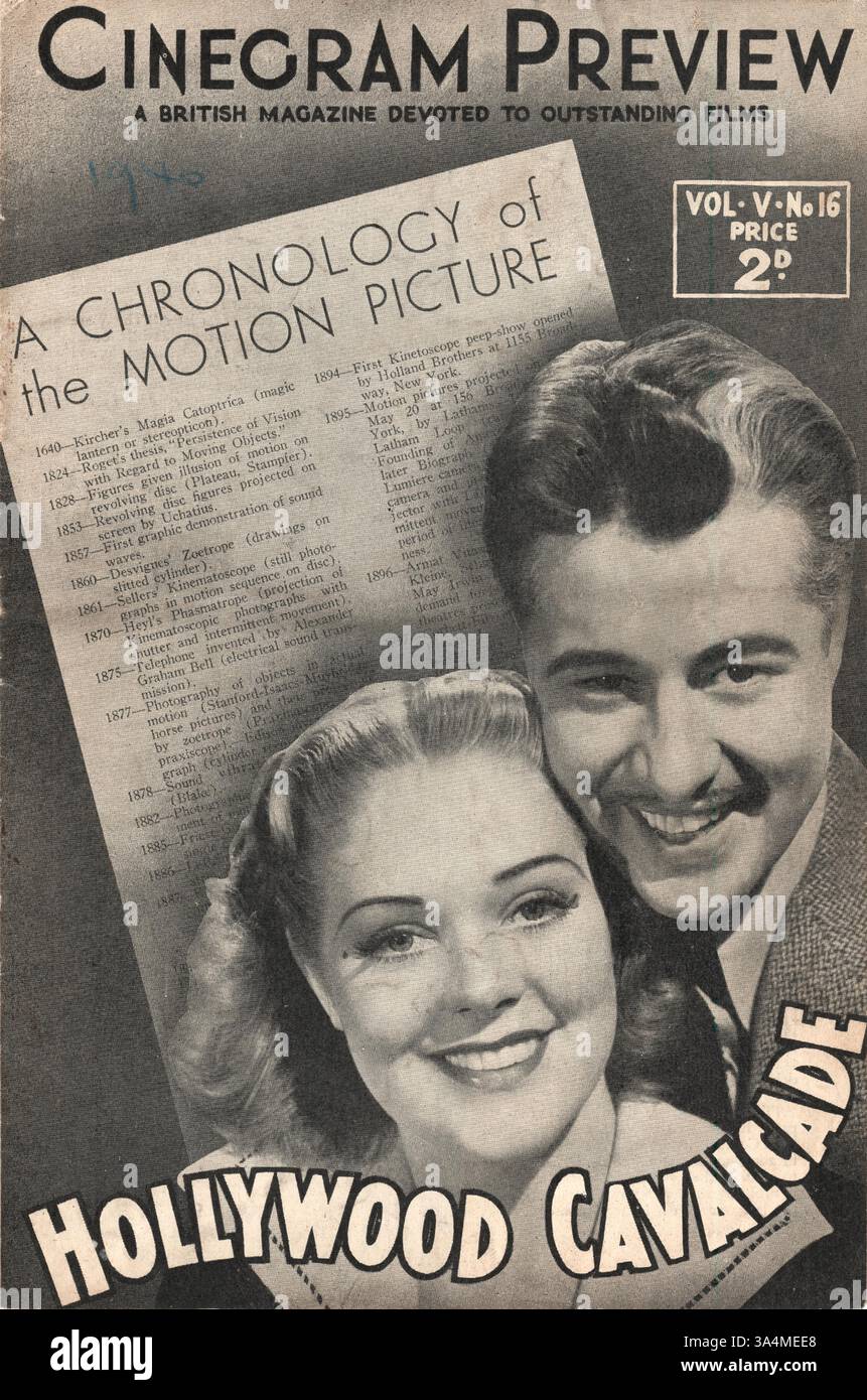 1940 Cinegram Magazin Vol 5 No 16 Film Hollywood Cavalcade mit Alice Faye und Don Ameche Stockfoto