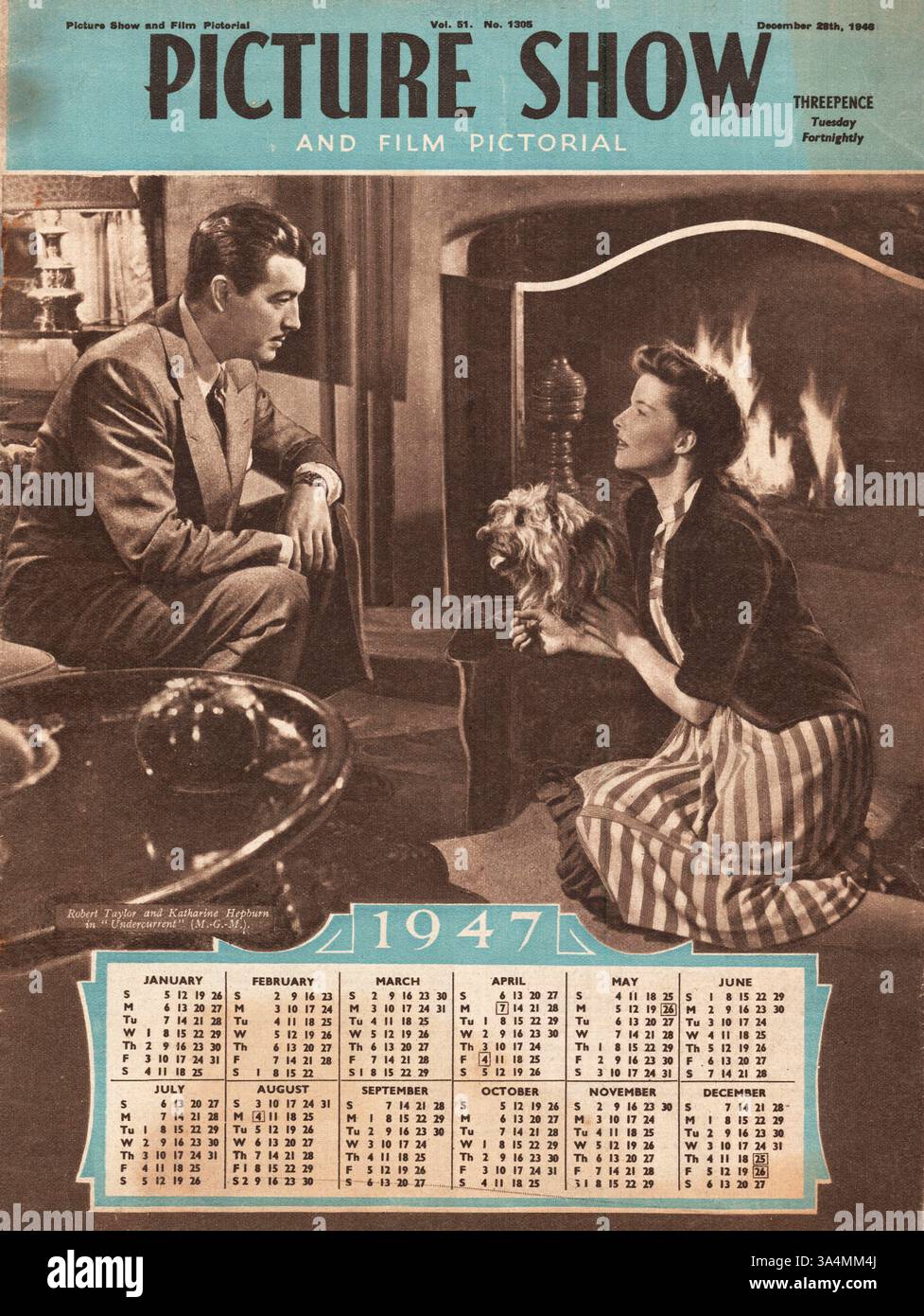 1940 Picture Show Robert Taylor und Katherine Hepburn in Undercurrent Stockfoto