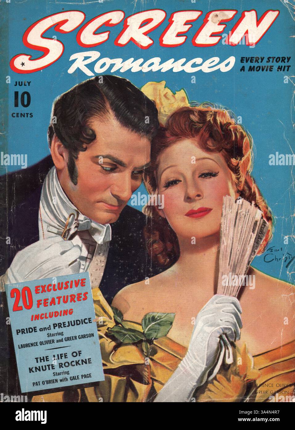 Das Magazin „Screen Romces“ aus dem Jahr 1940 Laurence Olivier und Greer Garson in Pride & Previdence Stockfoto