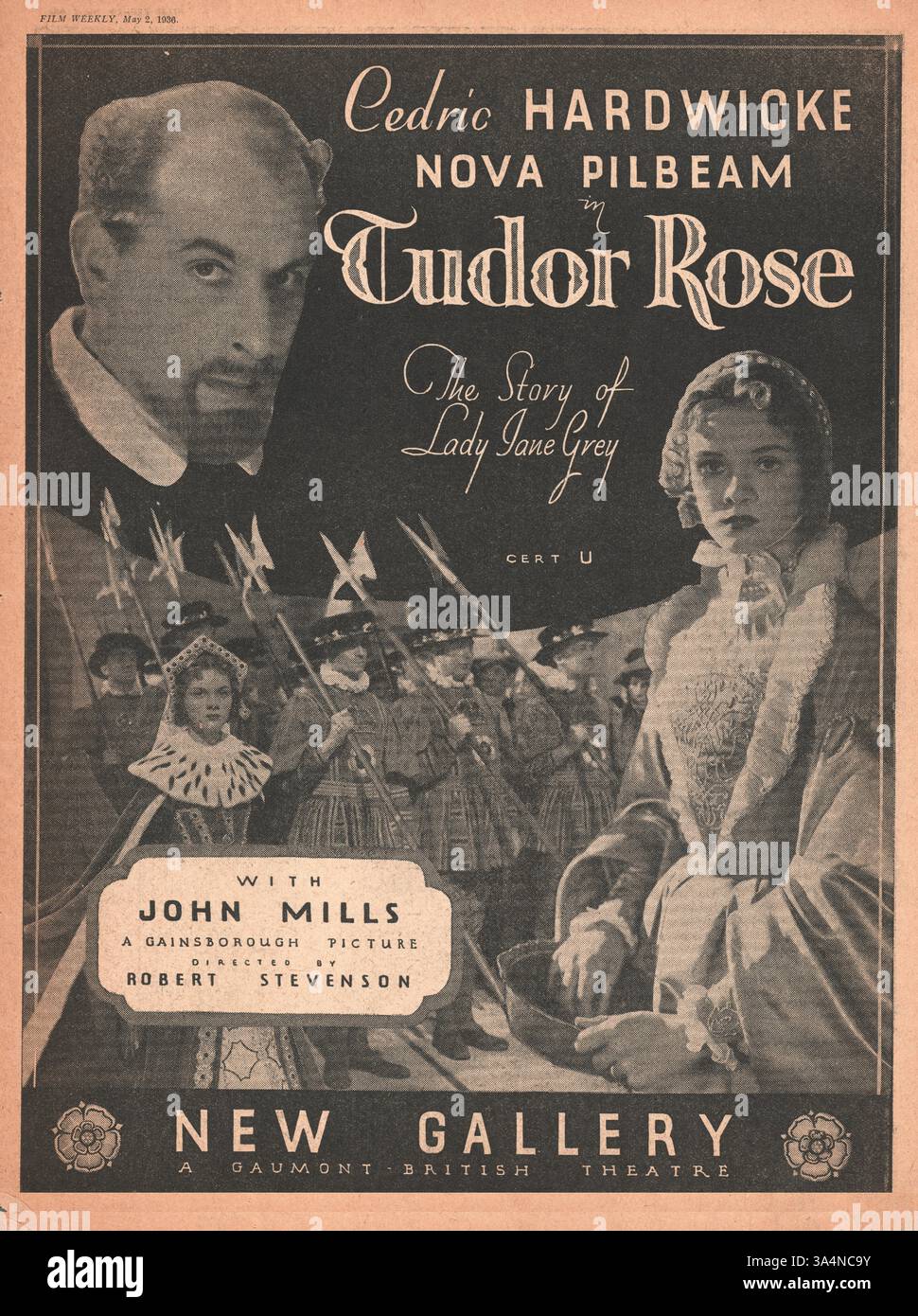 1936 wöchentliche Filmwerbung Tudor Rose Stockfoto