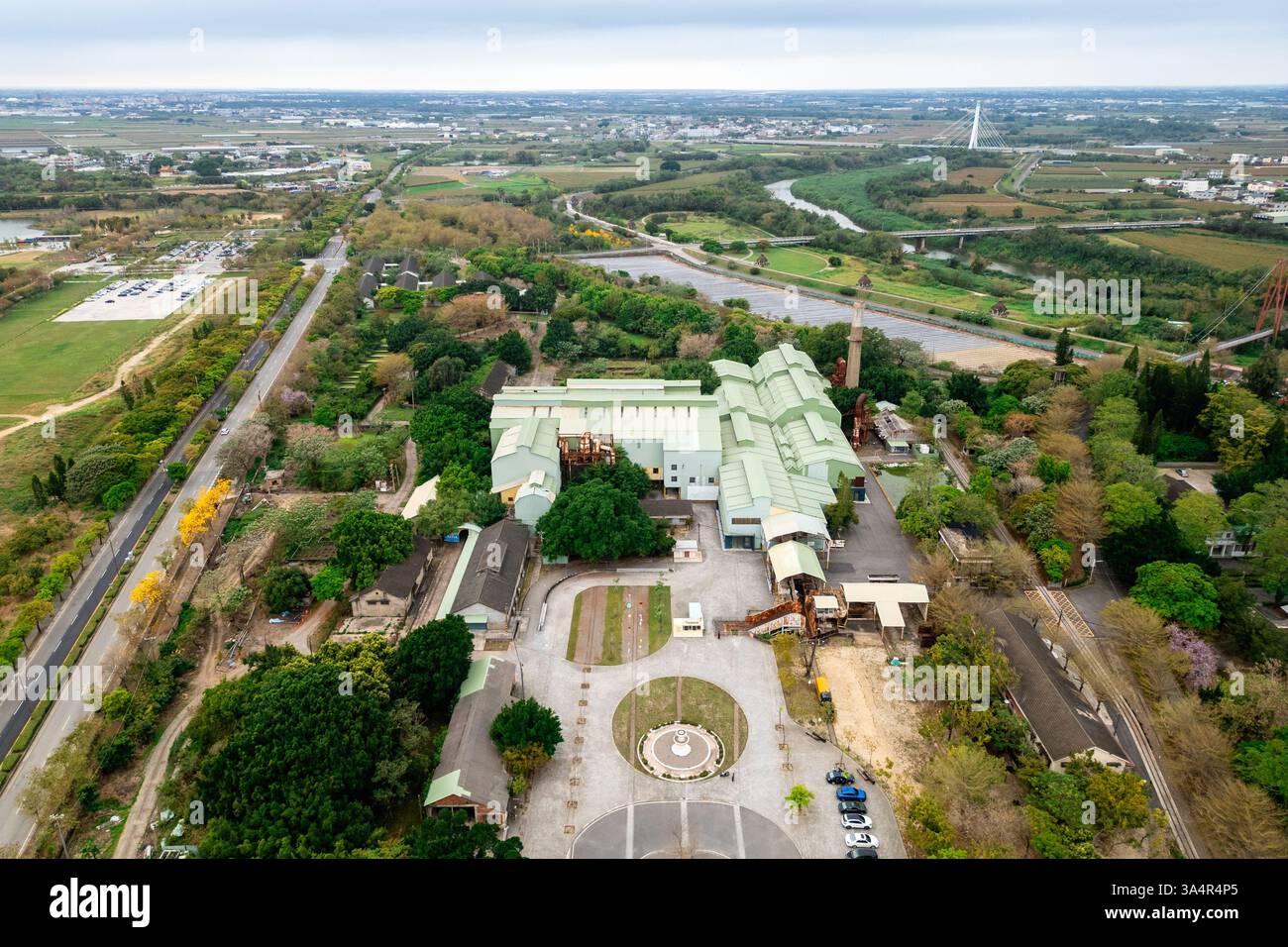 Aus der Vogelperspektive des Suantou Sugar Factory Cultural Park, alias Zhecheng Cultural Park, in Chiayi, Taiwan Stockfoto