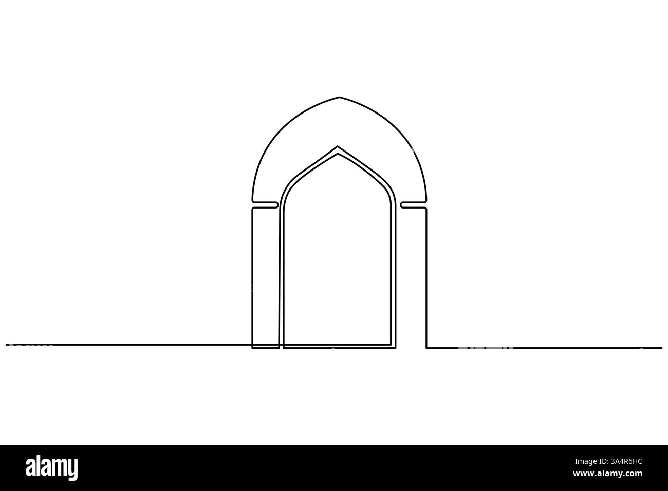 Islamisches Fenstersymbol durchgehende einzeilige Zeichnung einfache Umrisssilhouette Vektor-Illustration Stock Vektor
