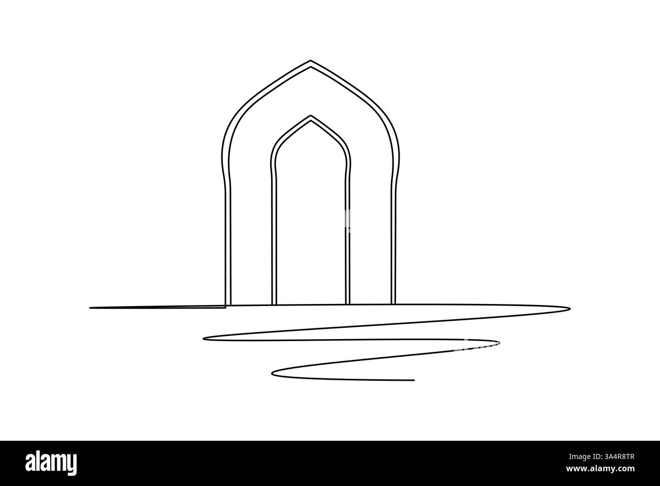 Islamisches Fenstersymbol durchgehende einzeilige Zeichnung einfache Umrisssilhouette Vektor-Illustration Stock Vektor