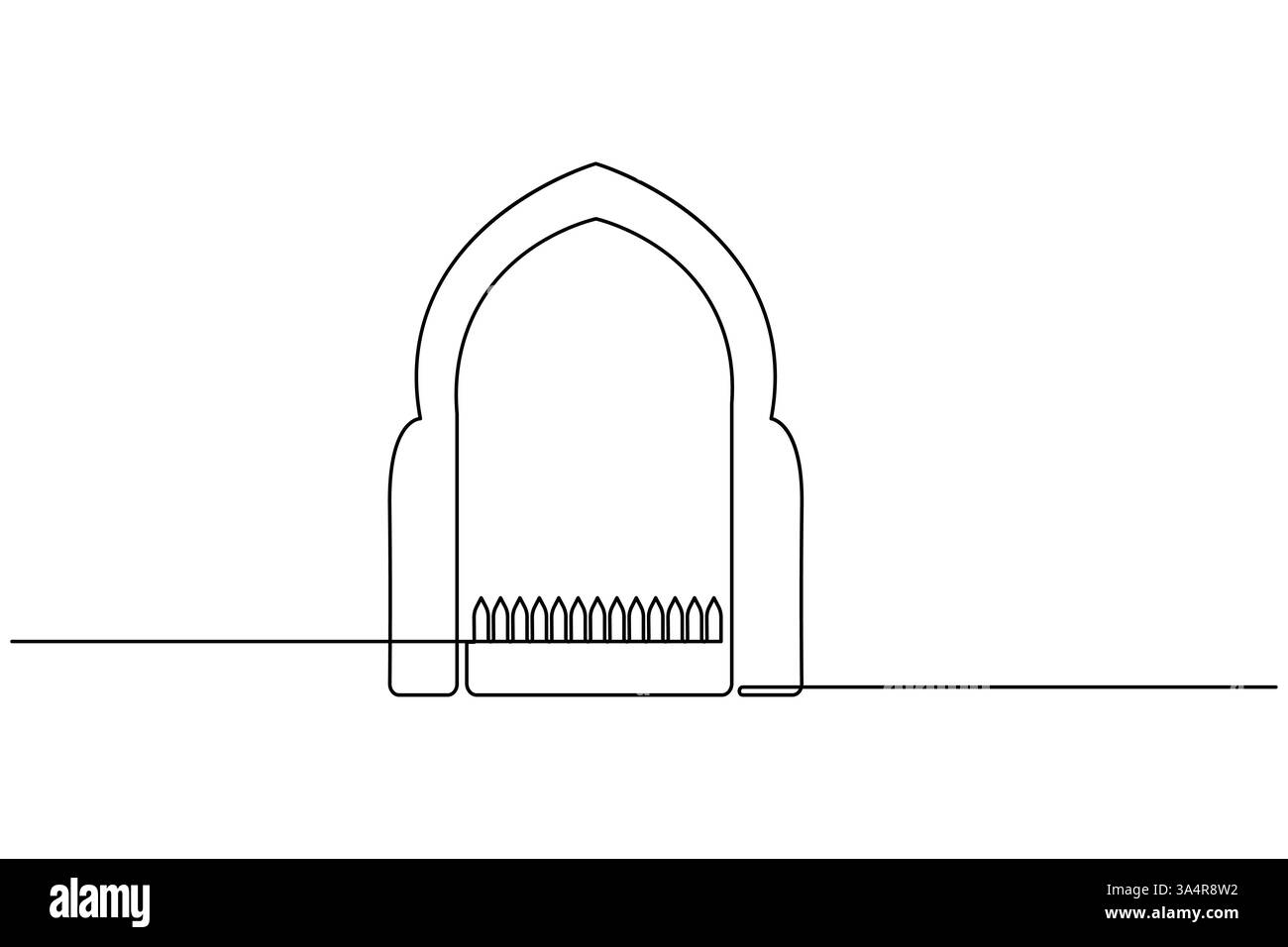 Islamisches Fenstersymbol durchgehende einzeilige Zeichnung einfache Umrisssilhouette Vektor-Illustration Stock Vektor
