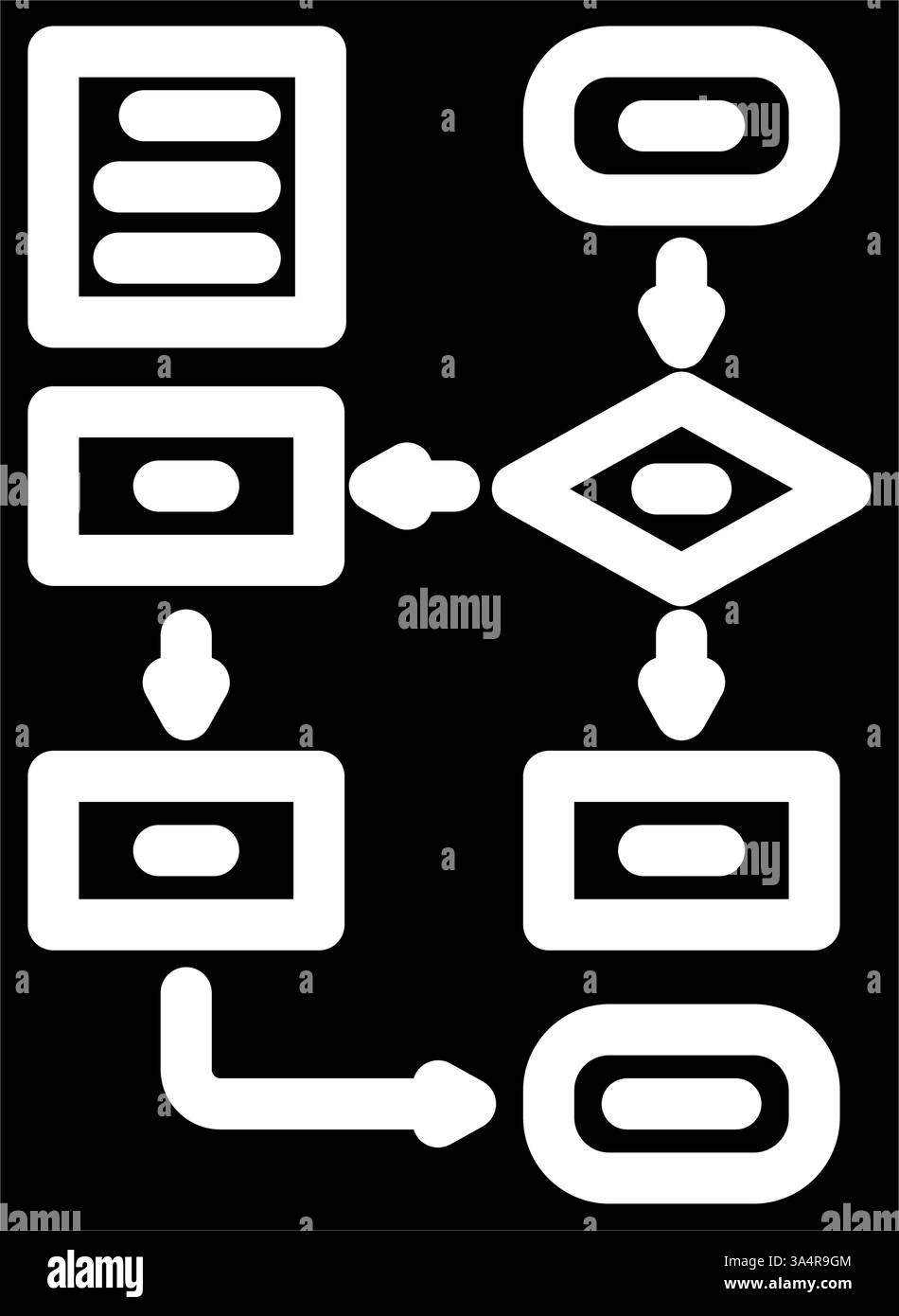 Algorithmus-Flussdiagramm Ai-Integration Glyph-Symbol-Vektorillustration Stock Vektor