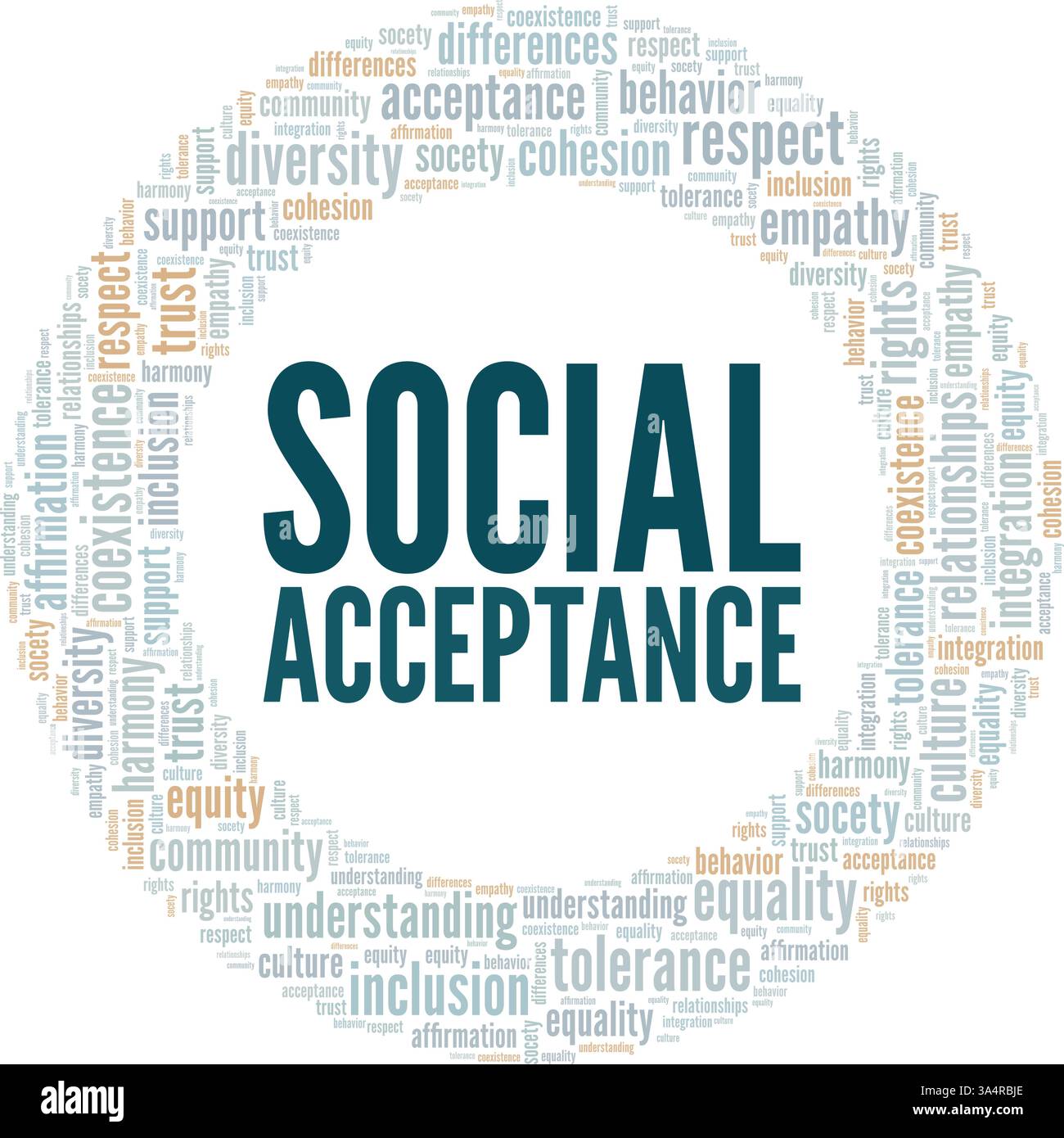 Social Acceptance Word Cloud Konzeptdesign isoliert auf weißem Hintergrund. Stock Vektor