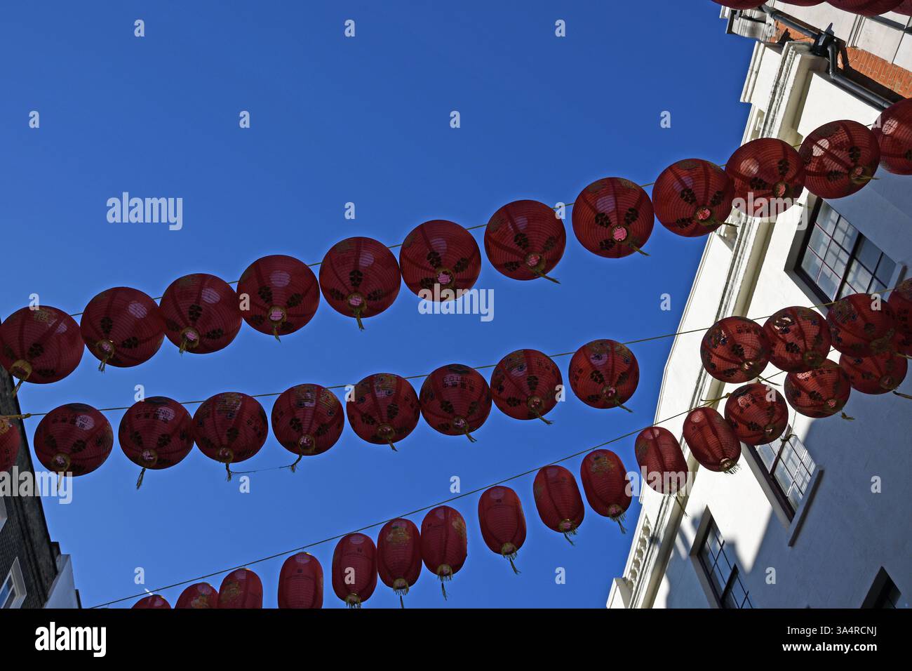 Wir Feiern Das Chinesische Neujahr, Chinesische Laternen, Chinatown, London, Großbritannien Stockfoto