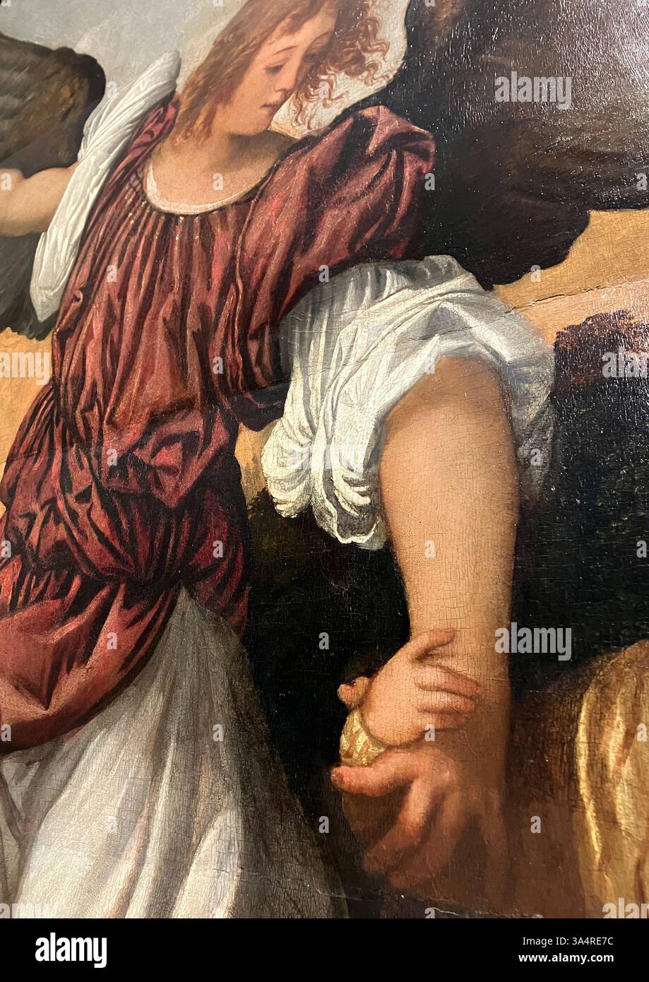 Detail des Gemäldes von Tiziano Vecellio 'der Erzengel Raphael und Tobias' 1325 Stockfoto