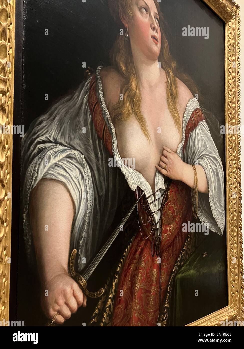 Detail des Gemäldes von Leandro Bassano 'Lucretia' - Öl auf Krebserkrankungen, 1610 Stockfoto