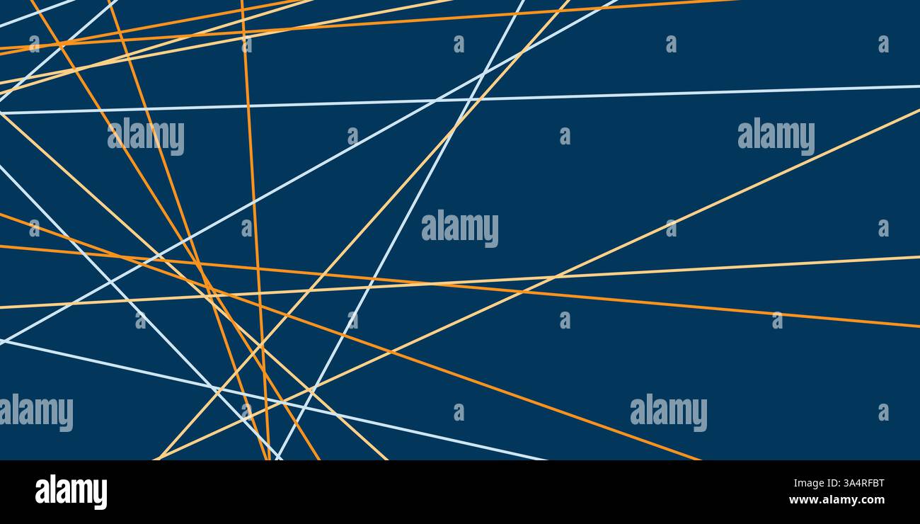 Eine abstrakte Komposition mit sich kreuzenden hellblauen und braunen Linien auf dunklem Hintergrund. Das dynamische, mehrschichtige Design konzentriert sich auf die linke Seite Stock Vektor