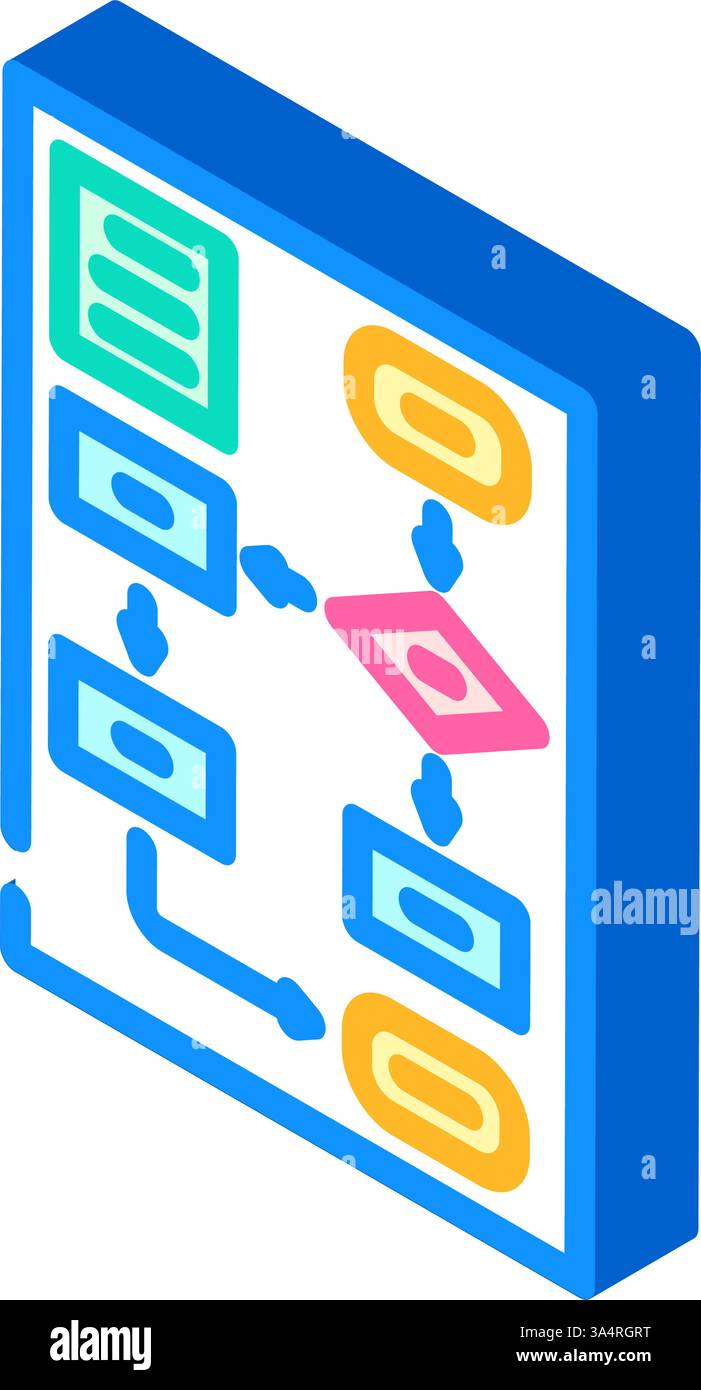 Algorithmus-Flussdiagramm Ai-Integration isometrische Symbolvektorgrafik Stock Vektor