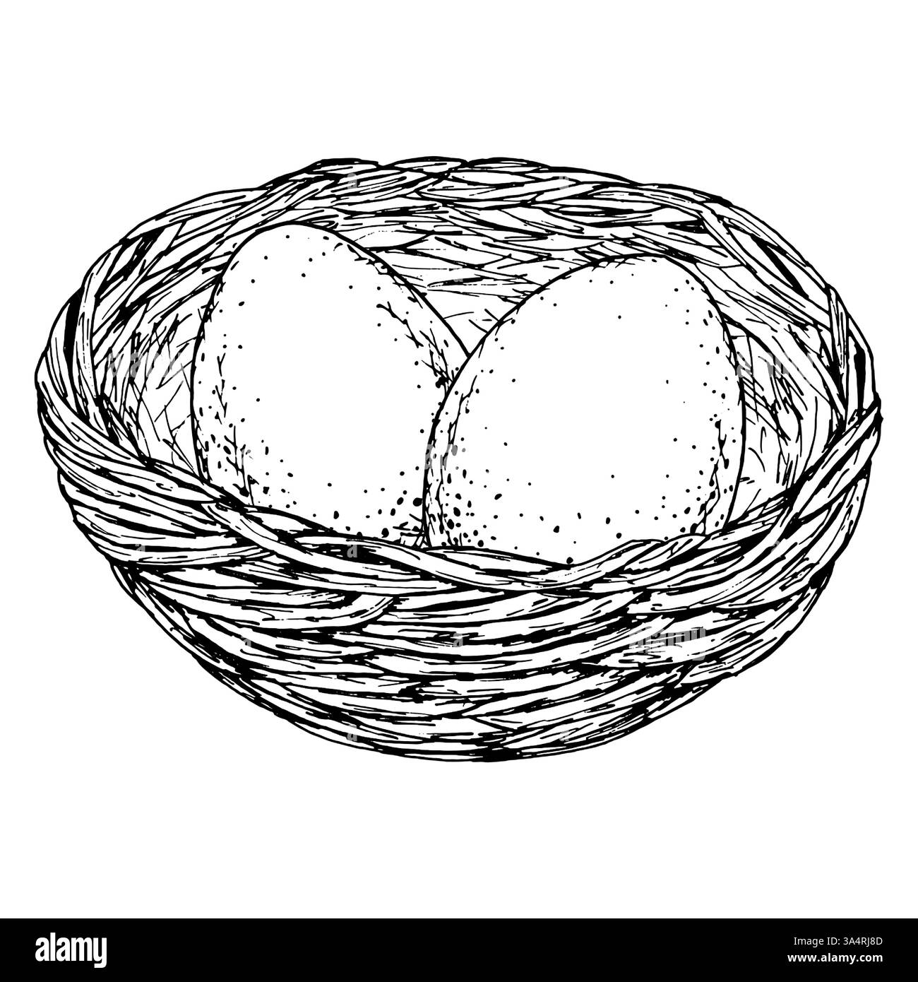 Komplizierte Schwarzweiß-Zeichnung eines Vogelnest mit Eiern, symbolisiert Ostern, Neuanfang und Fruchtbarkeit. Ideal für Grußkarten und Verpackungen Stock Vektor