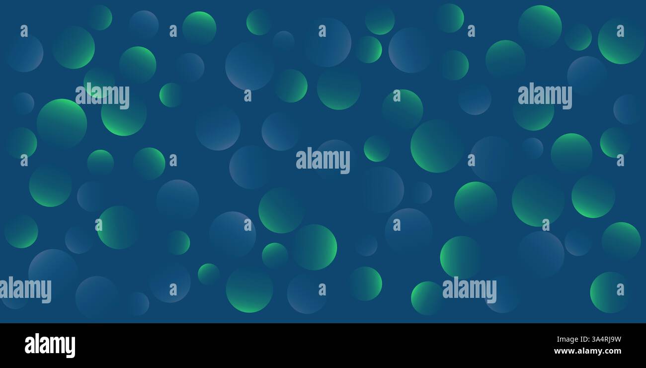 Ein dunkelblauer abstrakter Hintergrund mit vielen sich überlappenden grünen Kreisen, Scheibenmuster mit sanften Verläufen. Das Design schafft ein optisch ansprechendes und Stock Vektor