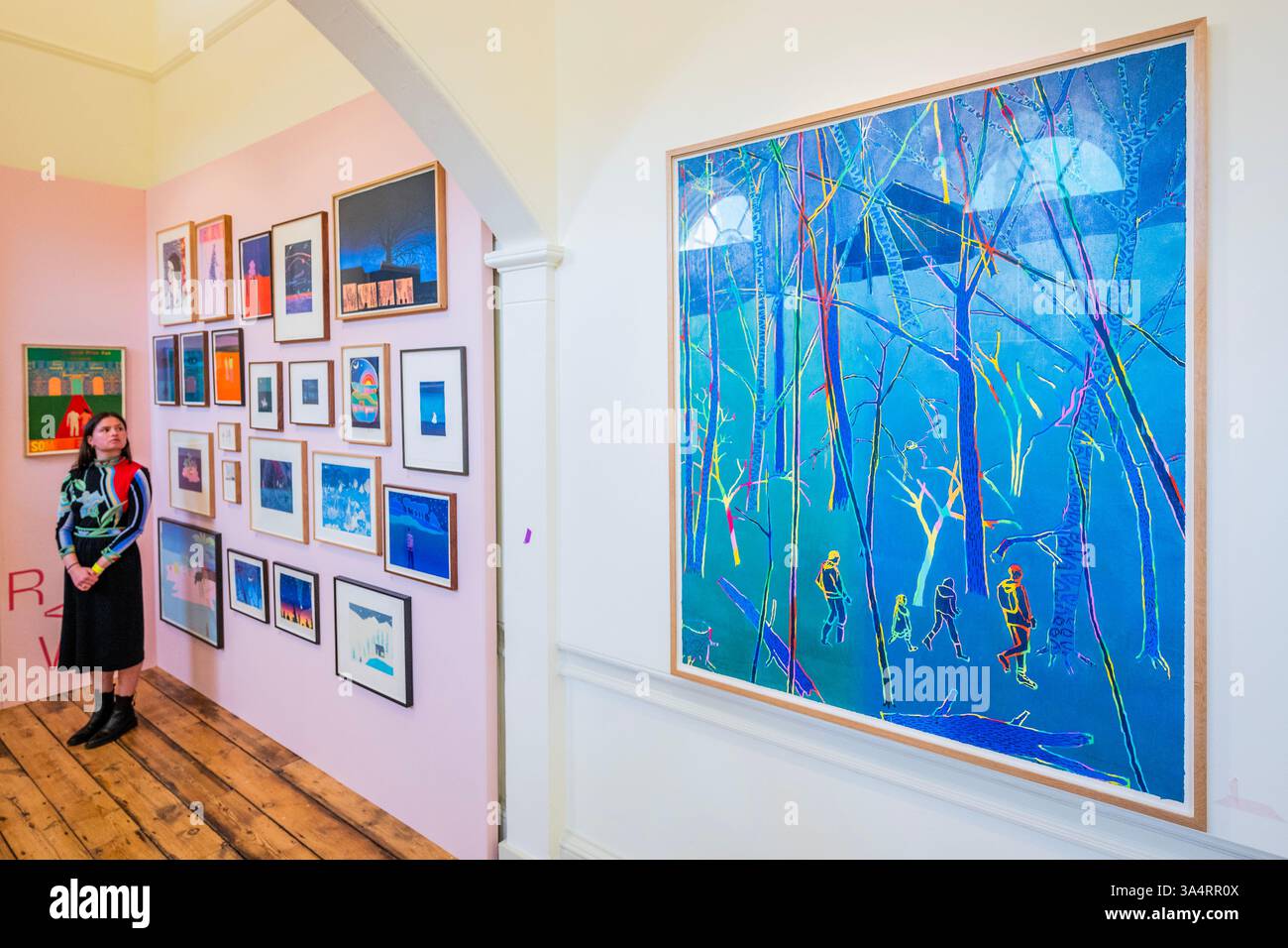 London, Großbritannien. März 2025. Arbeit von Tom Hammick am Raw Stand - Eine Vorschau auf die 40-jährige Jubiläumsausgabe der London Original Print Fair im Somerset House. Die Ausstellung findet vom 20. Bis 23. März statt und zeigt sechs Jahrhunderte Druckerei, mit Werken der größten Künstler der Welt sowie den neuesten Werken aufstrebender Talente. Guy Bell/Alamy Live News Stockfoto