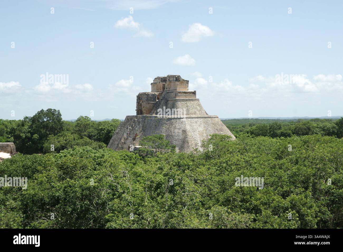 Mexiko. Yucantan. Uxmal. Pyramide des Magiers und Dschungels. Stockfoto