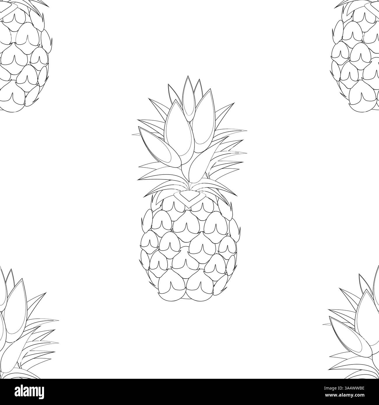 2D gefütterte Ananas Fruchtkontur abstraktes nahtloses Muster auf weißer Hintergrundtapete Stock Vektor