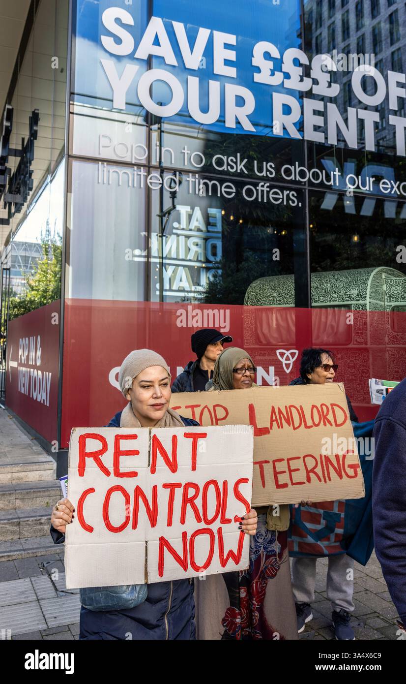 Protest vor Quintain Living im Besitz des US-Private-Equity-Riesen Lone Star Stockfoto