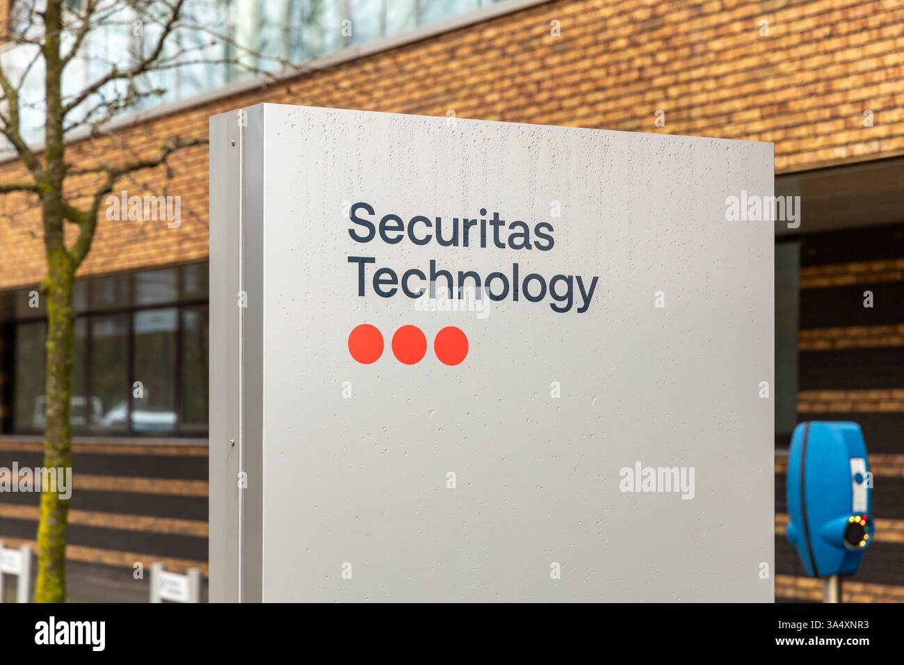 Logo-Zeichen für Securitas Technologie. Securitas Technology bietet eine breite Palette an Sicherheitssystemen und Mehrwertdiensten. Stockfoto
