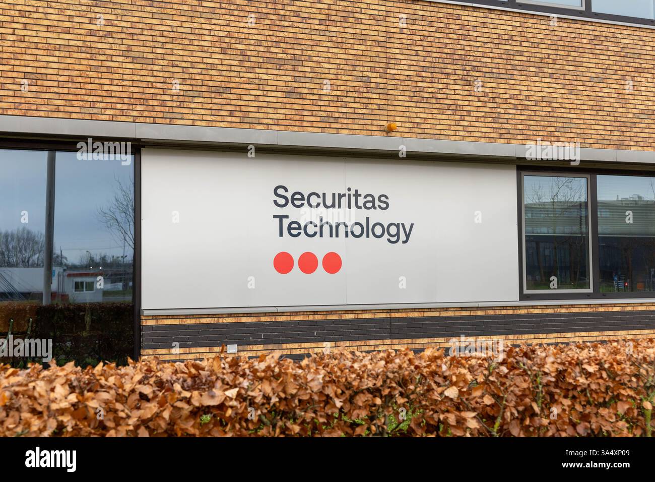 Logo-Zeichen für Securitas Technologie. Securitas Technology bietet eine breite Palette an Sicherheitssystemen und Mehrwertdiensten. Stockfoto